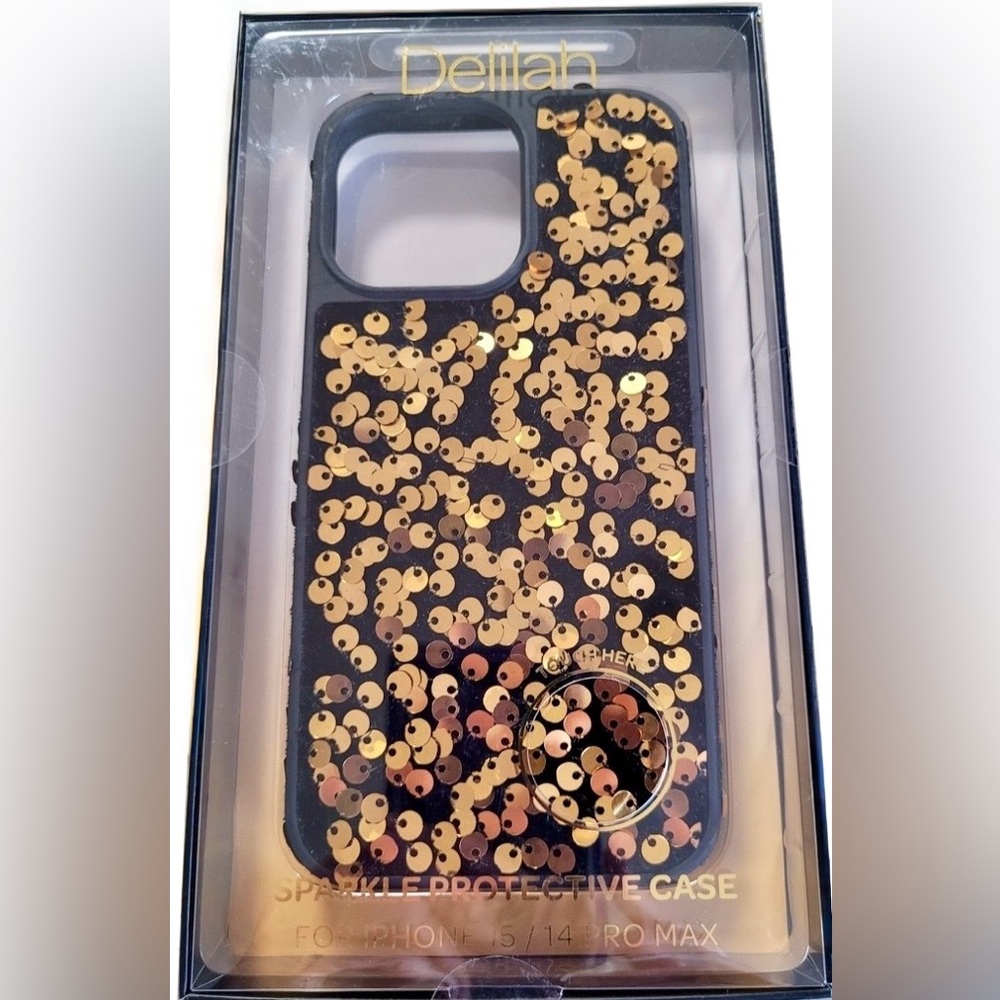 Delilah Glam Sparkle Protective Case iPhone 15/14 Pro Max Black/Gold Sequins